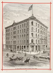 Le Tribune Building au coin des rues Madison et Dearborn, Chicago, illustration dans The Merchants and Manufacturers of Chicago Illustrated, 1873